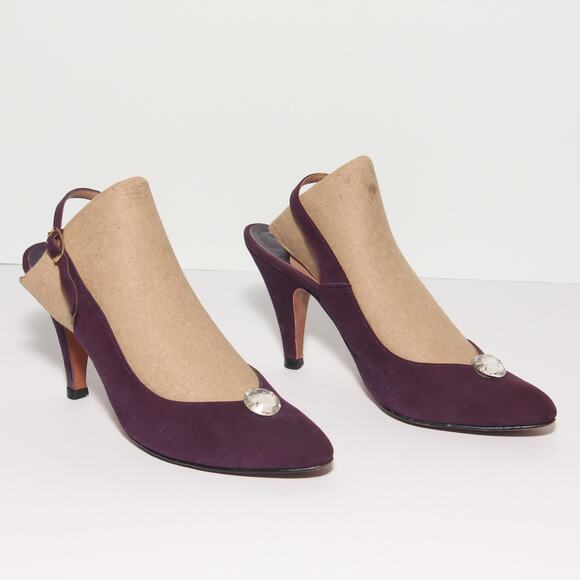 Vintage Doris Jene Purple Suede Slingback Pumps Heels Size 6.5M - Picture 1 of 8